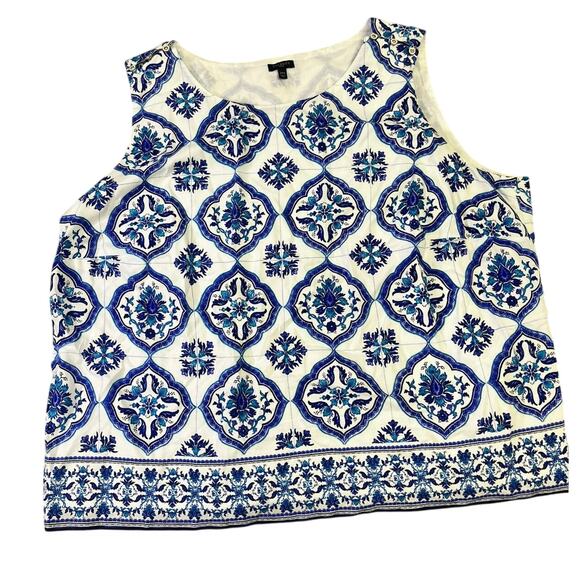 Talbots Geometric Print Plus Size Sleeveless Cotton‎ Blouse Sz 24W Blue Coastal - Picture 1 of 13